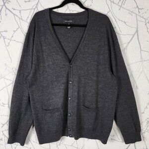 Jones New York Gray 100% Merino Wool V-Neck Elbow Patch Cardigan
